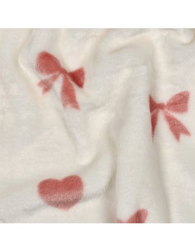 Tissu polaire coeurs et noeuds - Écru