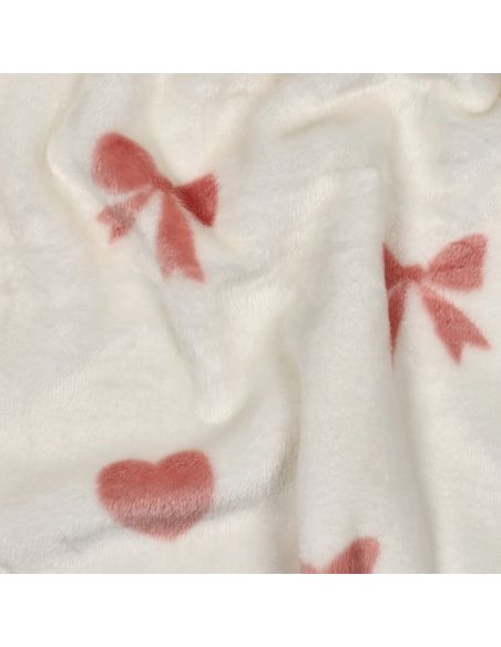 Tissu polaire coeurs et noeuds - Écru