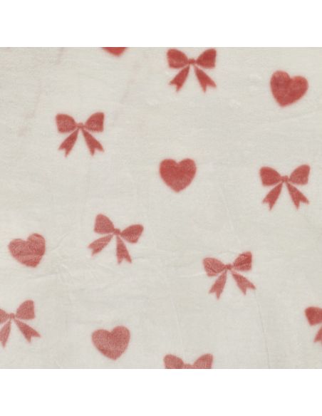 Tissu polaire coeurs et noeuds - Écru