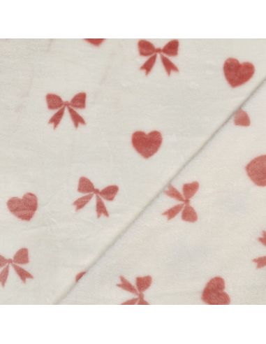 Tissu polaire coeurs et noeuds - Écru