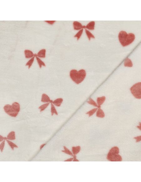 Tissu polaire coeurs et noeuds - Écru