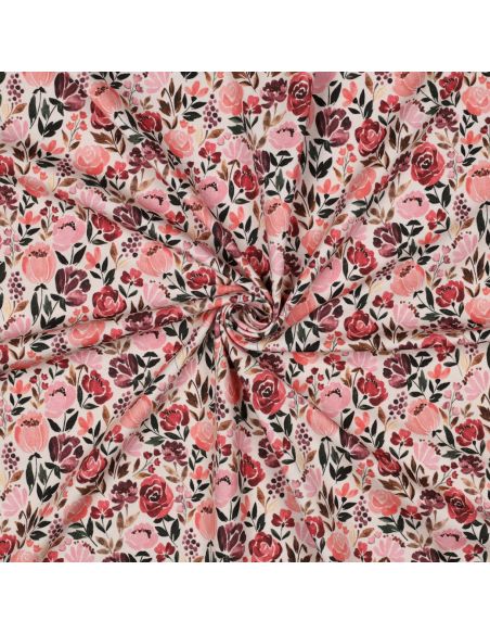 Tissu jersey digital Colline - Fleurs fond écru