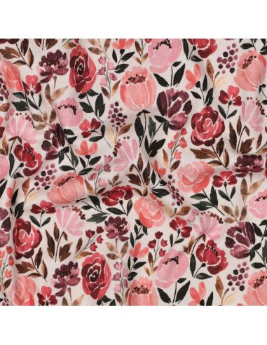Tissu jersey digital Colline - Fleurs fond écru