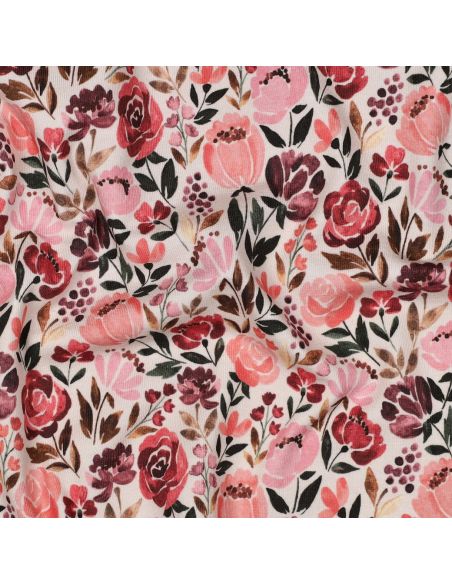 Tissu jersey digital Colline - Fleurs fond écru