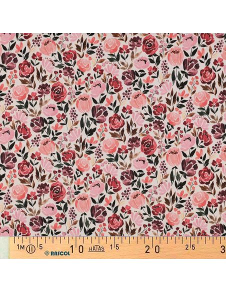Tissu jersey digital Colline - Fleurs fond écru