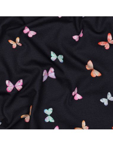Tissu jersey digital Ninon - Papillons fond bleu