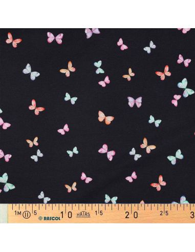 Tissu jersey digital Ninon - Papillons fond bleu