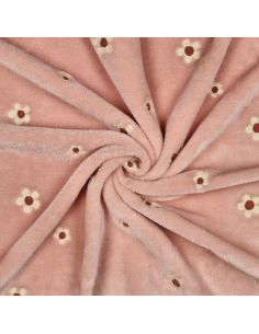 Tissu polaire brodé Élise - Rose