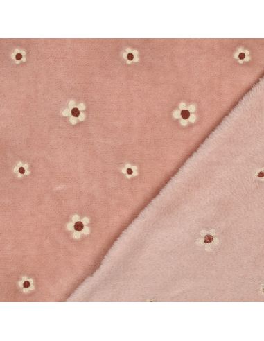 Tissu polaire brodé Élise - Rose