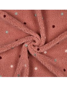 Tissu fourrure Teddy brodé Joséphine - Vieux rose