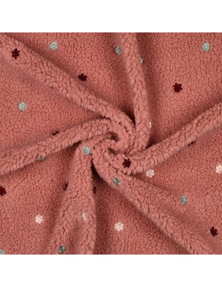 Tissu fourrure Teddy brodé Joséphine - Vieux rose