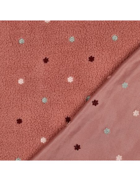 Tissu fourrure Teddy brodé Joséphine - Vieux rose
