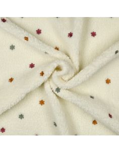 Tissu fourrure Teddy brodé Joséphine - Écru