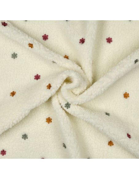 Tissu fourrure Teddy brodé Joséphine - Écru