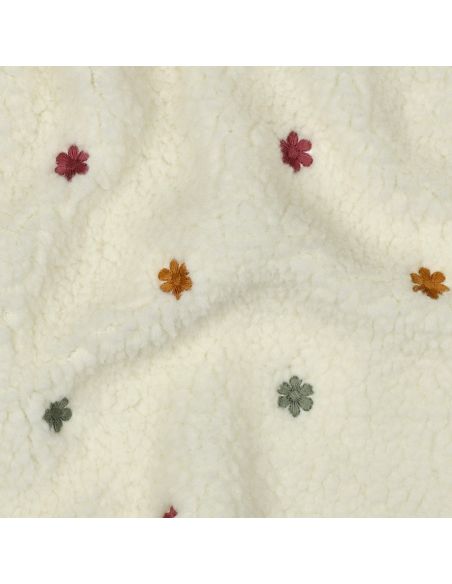 Tissu fourrure Teddy brodé Joséphine - Écru