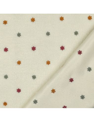 Tissu fourrure Teddy brodé Joséphine - Écru