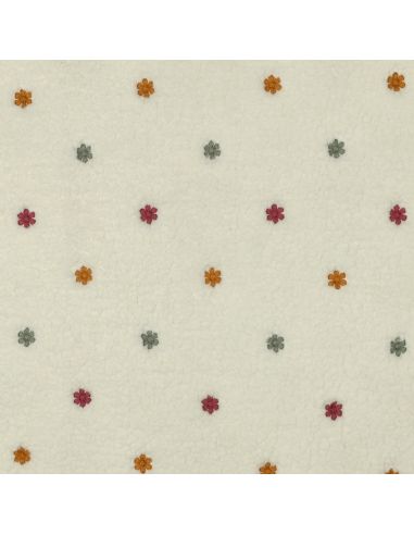 Tissu fourrure Teddy brodé Joséphine - Écru