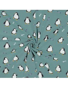 Tissu jersey impirmé - Manchot fond sauge