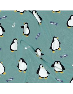 Tissu jersey impirmé - Manchot fond sauge 2