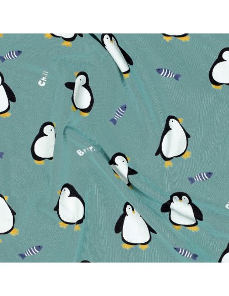 Tissu jersey impirmé - Manchot fond sauge