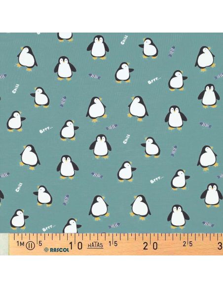 Tissu jersey impirmé - Manchot fond sauge