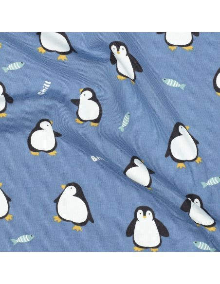 Tissu jersey imprimé - Manchot fond bleu