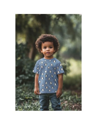 Tissu jersey imprimé - Manchot fond bleu