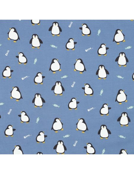 Tissu jersey imprimé - Manchot fond bleu