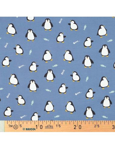 Tissu jersey imprimé - Manchot fond bleu