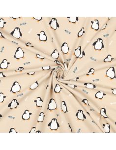 Tissu jersey imprimé - Manchot fond beige