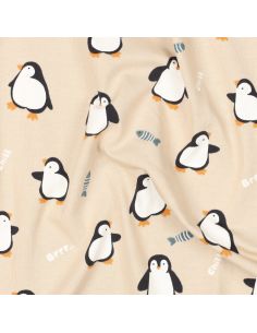 Tissu jersey imprimé - Manchot fond beige 2