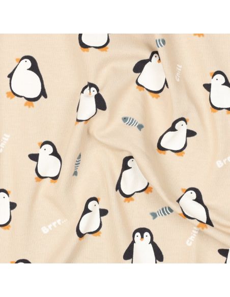 Tissu jersey imprimé - Manchot fond beige