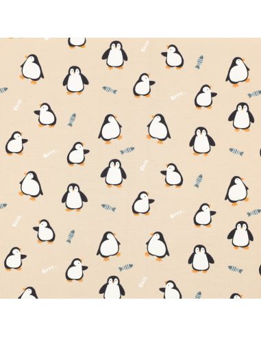 Tissu jersey imprimé - Manchot fond beige