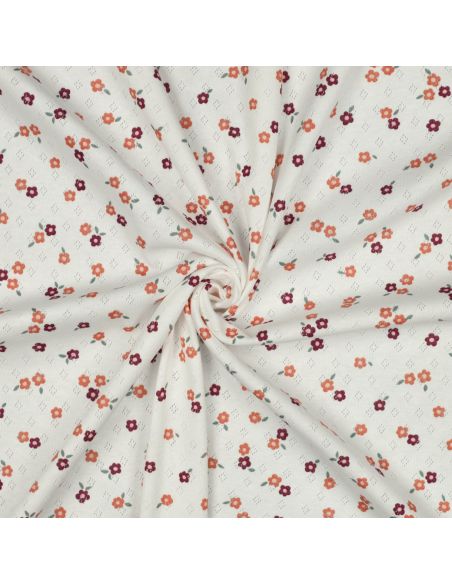 Tissu jersey maille pointelle imprimé - Fleurs