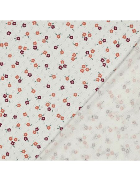 Tissu jersey maille pointelle imprimé - Fleurs