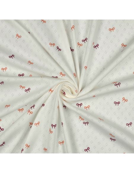 Tissu jersey maille pointelle imprimé - Noeuds