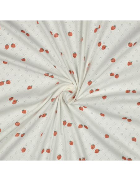 Tissu jersey maille pointelle imprimé - Fraises