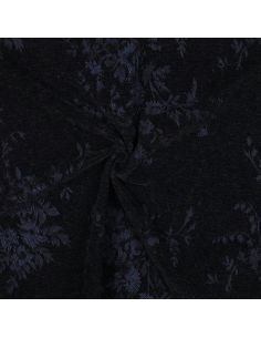 Tissu denim velours jacquard fleurs - Noir
