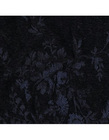 Tissu denim velours jacquard fleurs - Noir