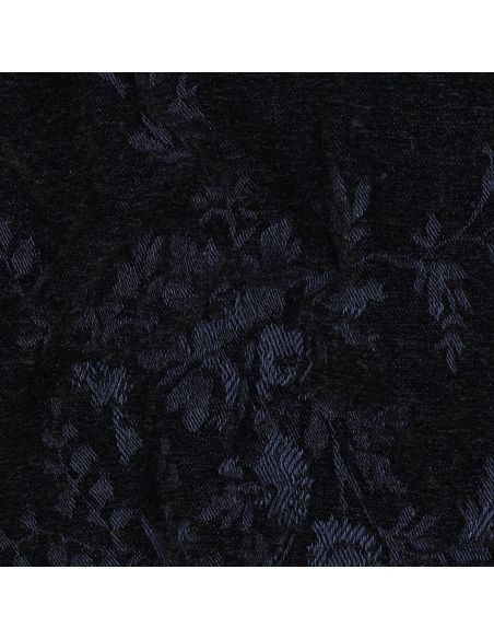 Tissu denim velours jacquard fleurs - Noir