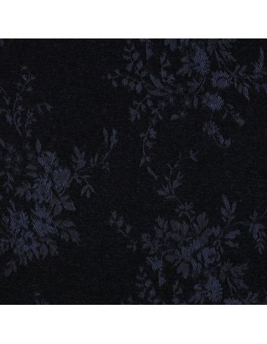 Tissu denim velours jacquard fleurs - Noir
