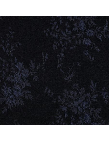 Tissu denim velours jacquard fleurs - Noir