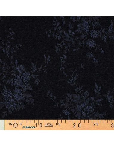 Tissu denim velours jacquard fleurs - Noir
