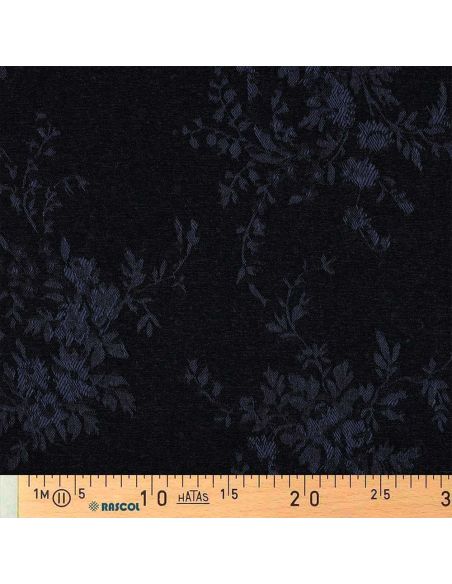Tissu denim velours jacquard fleurs - Noir