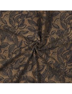 Tissu denim velours jacquard feuilles - Brun