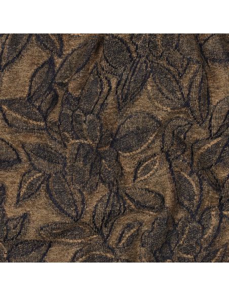 Tissu denim velours jacquard feuilles - Brun