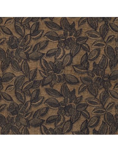 Tissu denim velours jacquard feuilles - Brun