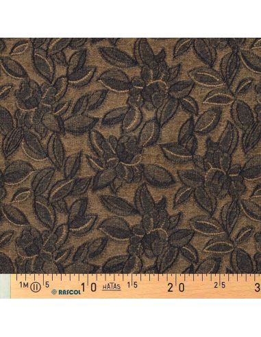 Tissu denim velours jacquard feuilles - Brun
