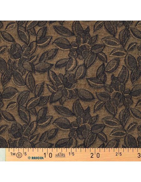 Tissu denim velours jacquard feuilles - Brun