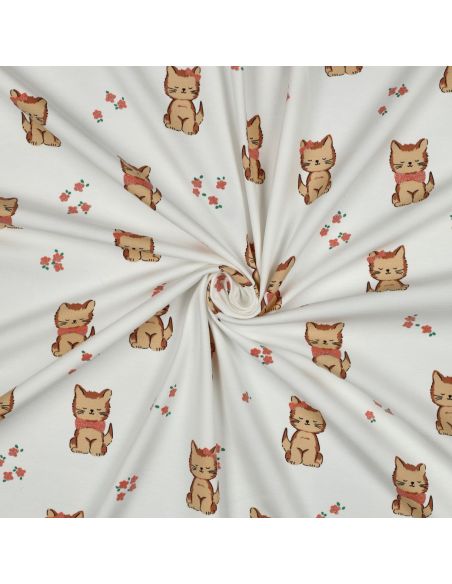 Tissu jersey glitter - Chat écru